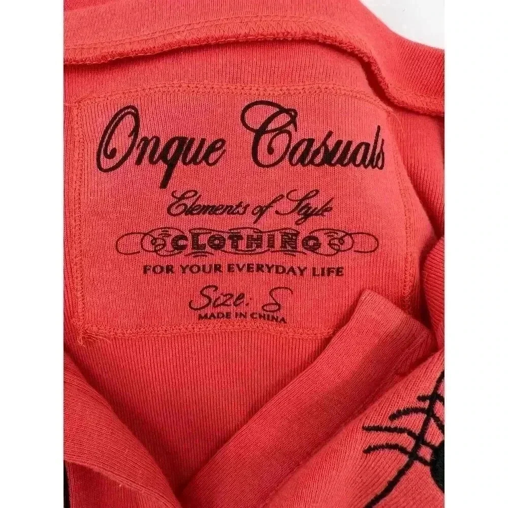 Onque Casuals Top Women's Orange Halloween Spider V Neck Blouse Easy Wear SMALL - Picture 8 of 10